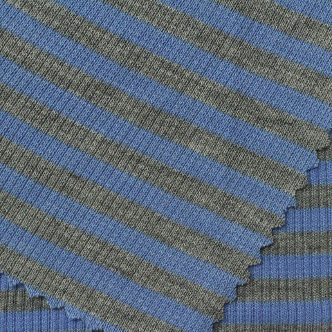 Blue Horizontal-Stripe Rib Knit, Viscose, 223 gsm
