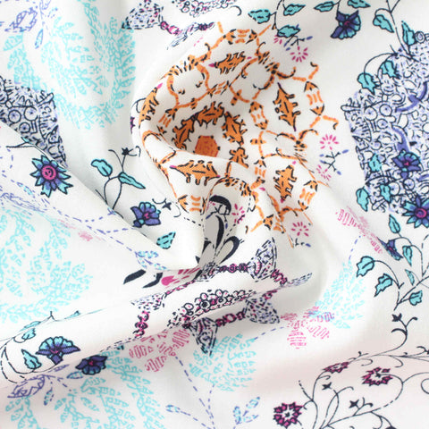 Orange Abstract-Floral Woven, Viscose