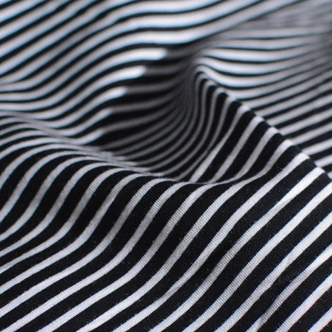 Black Vertical-Stripe Rib Knit, Viscose, 205 gsm