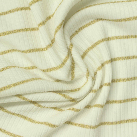 Gold Horizontal-Stripe Rib Knit, Poly-Viscose