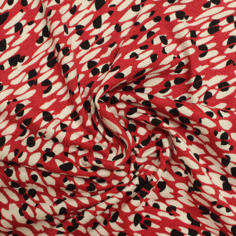 Red Abstract-Animal Print Jersey Knit, Viscose
