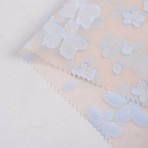 Light Blue Floral Jacquard, Viscose-Poly