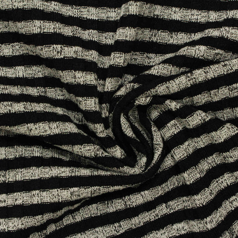 Black Stripes Rib Knit, Viscose-Poly, 285 gsm