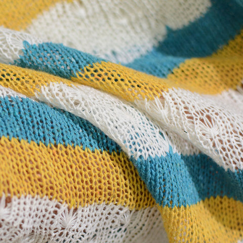 Blue Stripes Chunky Knit, Poly-Cotton, 260 gsm
