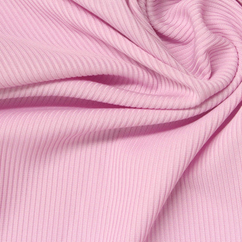 Polyester Stretch Rib Knit Fabric, 180 gsm, 155 cm — Pink