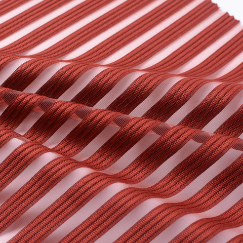 Red Horizontal-Stripe Mesh, Polyester, 190 gsm