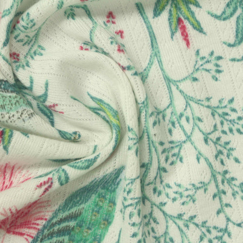 Green Leaves Rib Knit, Polyester, 208 gsm