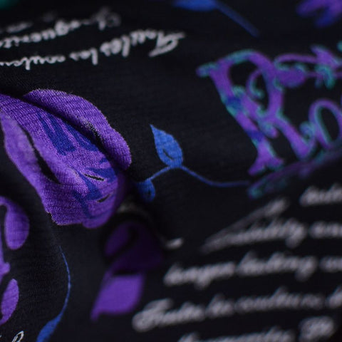 Purple Flowers Jersey Knit, Viscose