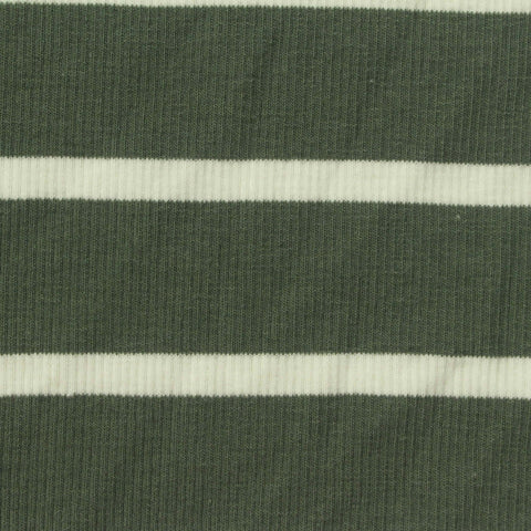 Green Horizontal-Stripe Rib Knit, Cotton-Poly