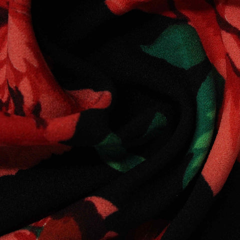 Red Floral Scuba Knit, Polyester, 240 gsm
