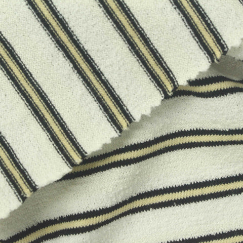 Cream Horizontal-Stripe Chunky Knit, Polyester, 312 gsm