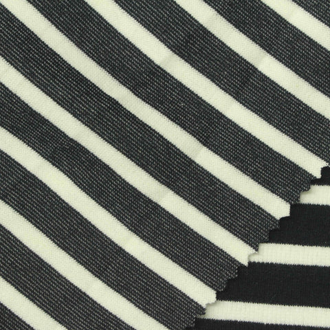 Black Horizontal-Stripe Ponte Knit, Poly-Cotton, 295 gsm, 164 cm