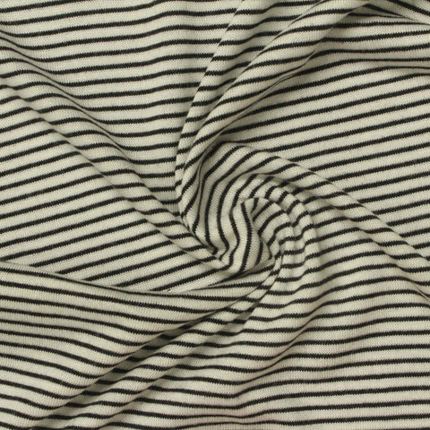 Black Horizontal-Stripe Jersey Knit, Viscose-Poly, 180 gsm