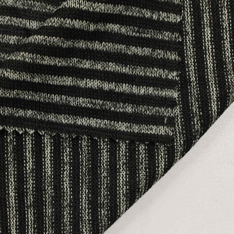 Black Horizontal-Stripe Jersey Knit, Polyester, 169 gsm