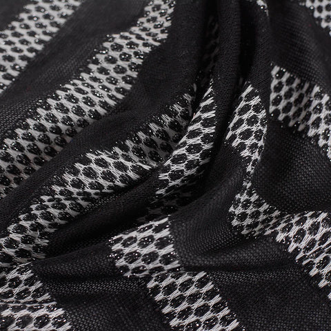 Black Horizontal-Stripe Chunky Knit, Poly-Metallic, 129 gsm