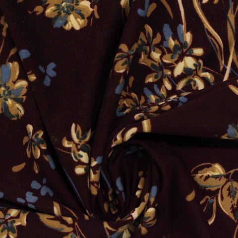 Dark Brown Floral Jersey Knit, Polyester