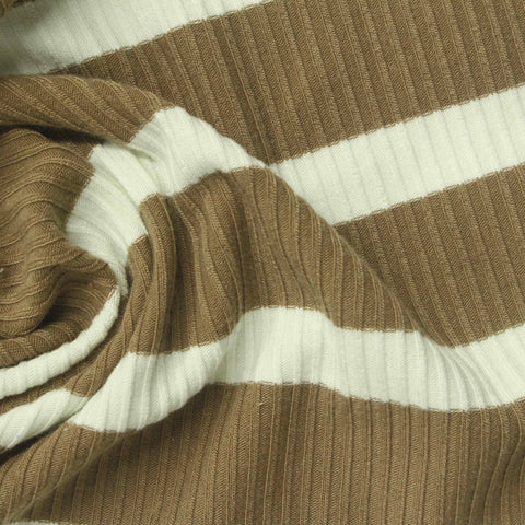 Brown Horizontal-Stripe Rib Knit, Polyester, 310 gsm