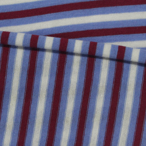 White Horizontal-Stripe Jersey Knit, Polyester, 125 gsm