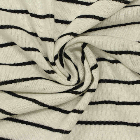 Black Horizontal-Stripe Jersey Knit, Poly-Viscose, 225 gsm