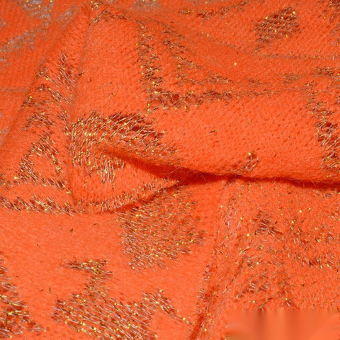 Orange Geometric-Diamond Chunky Knit, Acrylic-Metallic