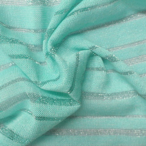 Aqua Glitter-Stripe Jersey Knit, Polyester