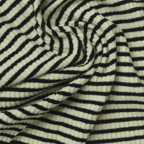 Black Horizontal-Stripe Rib Knit, Cotton-Poly, 190 gsm