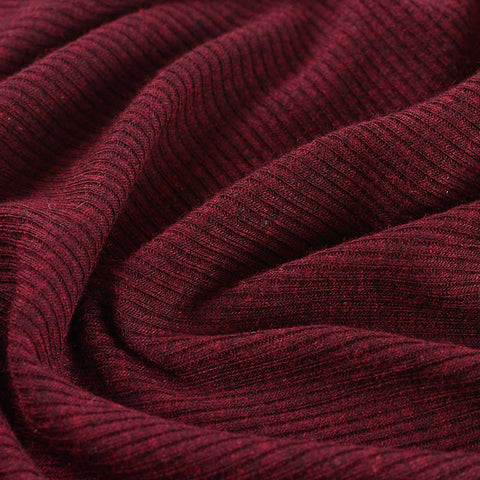 Dark Red Marl Rib Knit, Viscose, 165 gsm