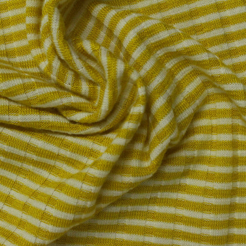 Striped Polyester Viscose Stretch Rib Knit Fabric, 170 gsm, 150 cm — Yellow