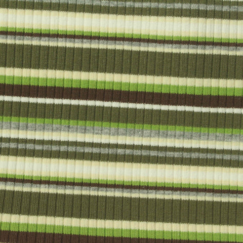 Striped Cotton Stretch Rib Knit Fabric, 265 gsm, 98 cm — Green