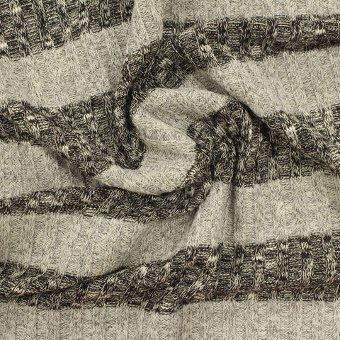 Dark Grey Horizontal-Stripe Rib Knit, Poly-Viscose