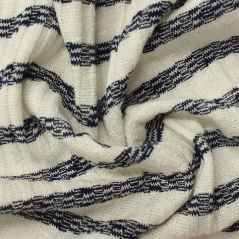 Navy Stripes Rib Knit, Viscose-Poly