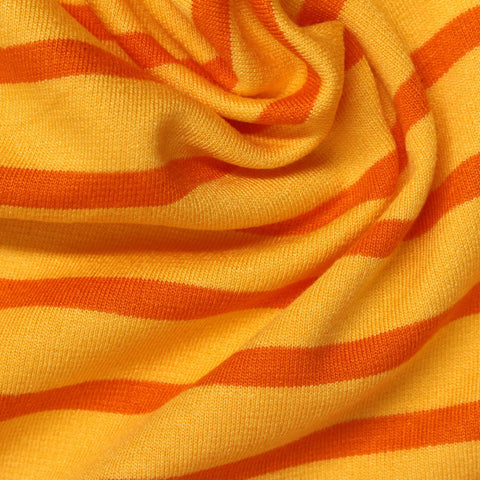 Orange Horizontal-Stripe Ponte Knit, Viscose-Poly, 340 gsm