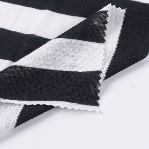Black Horizontal-Stripe Jersey Knit, Polyester, 143 gsm