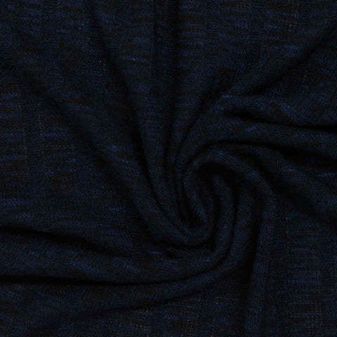 Dark Blue Marl Rib Knit, Viscose-Poly, 200 gsm
