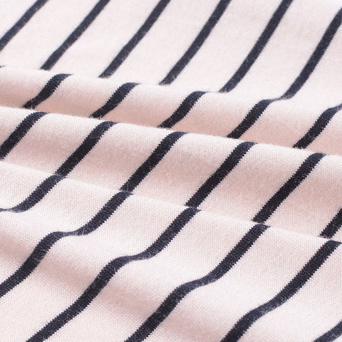 White Horizontal-Stripe Jersey Knit, Cotton, 165 gsm