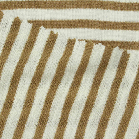 Brown Stripes Rib Knit, Cotton-Poly