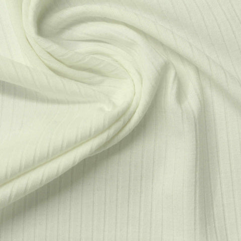 Polyester Viscose Stretch Rib Knit Fabric, 250 gsm, 130 cm — White