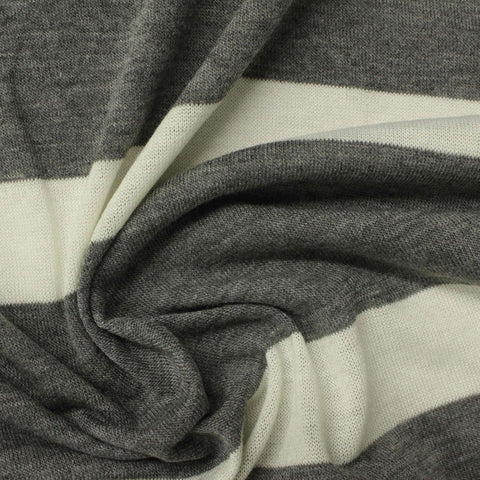 Grey Horizontal-Stripe Jersey Knit, Poly-Viscose, 120 gsm