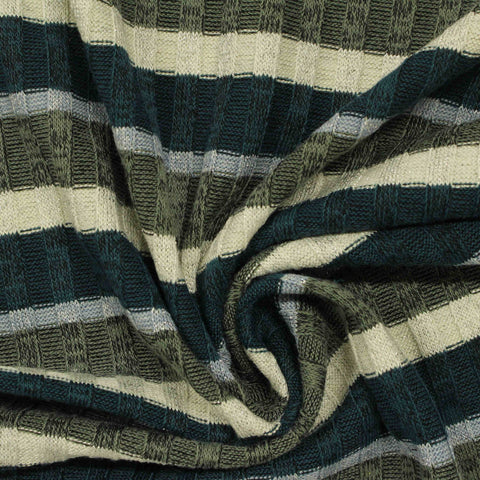 Teal Horizontal-Stripe Rib Knit, Poly-Viscose, 270 gsm