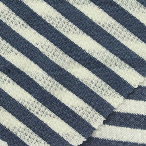 Navy Horizontal-Stripe Piqué Knit, Polyester