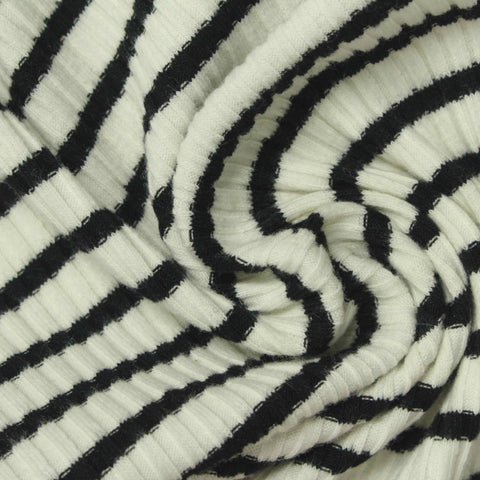 Black Horizontal-Stripe Rib Knit, Poly-Cotton, 290 gsm, 145 cm