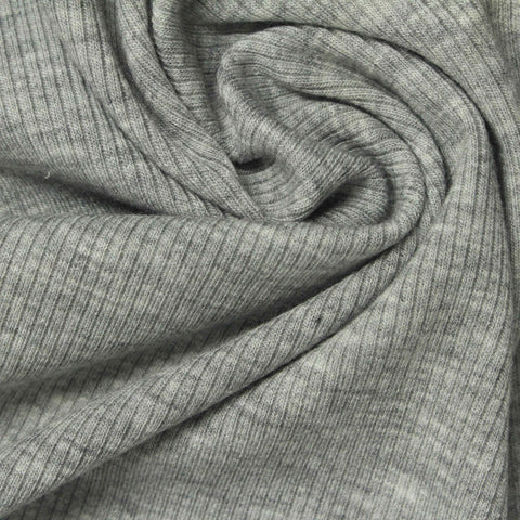 Grey Marl Rib Knit, Poly-Viscose, 255 gsm
