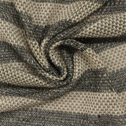 Cream Horizontal-Stripe Chunky Knit, Polyester, 168 gsm