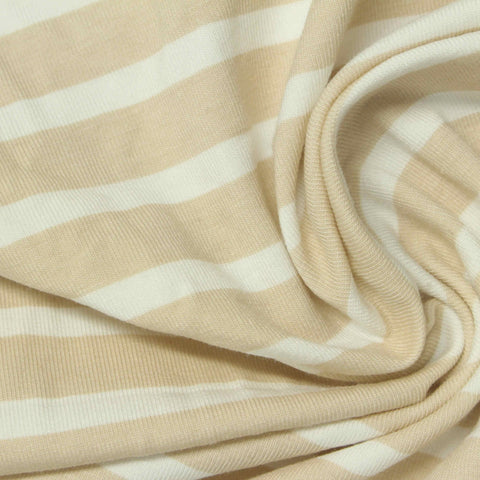 Beige Horizontal-Stripe Jersey Knit, Cotton-Modal