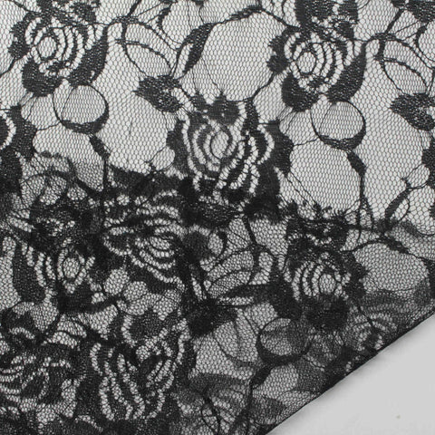 Black Floral Lace, Polyester, 40 gsm