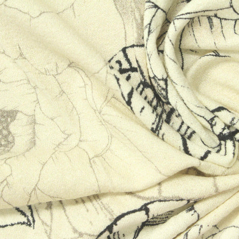 Black Floral Linen-Look, Viscose