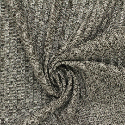Dark Grey Vertical-Stripe Rib Knit, Polyester, 200 gsm