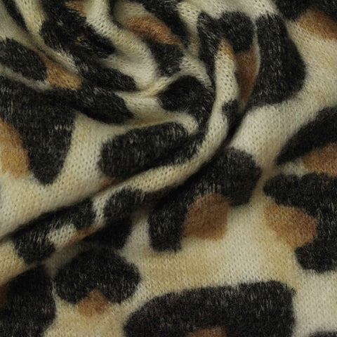Black Leopard Jersey Knit, Viscose-Poly