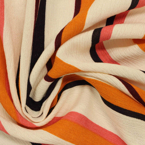 Cream Horizontal-Stripe Crepe, Viscose