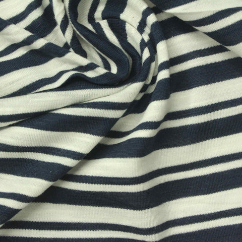 Navy Horizontal-Stripe Jersey Knit, Modal